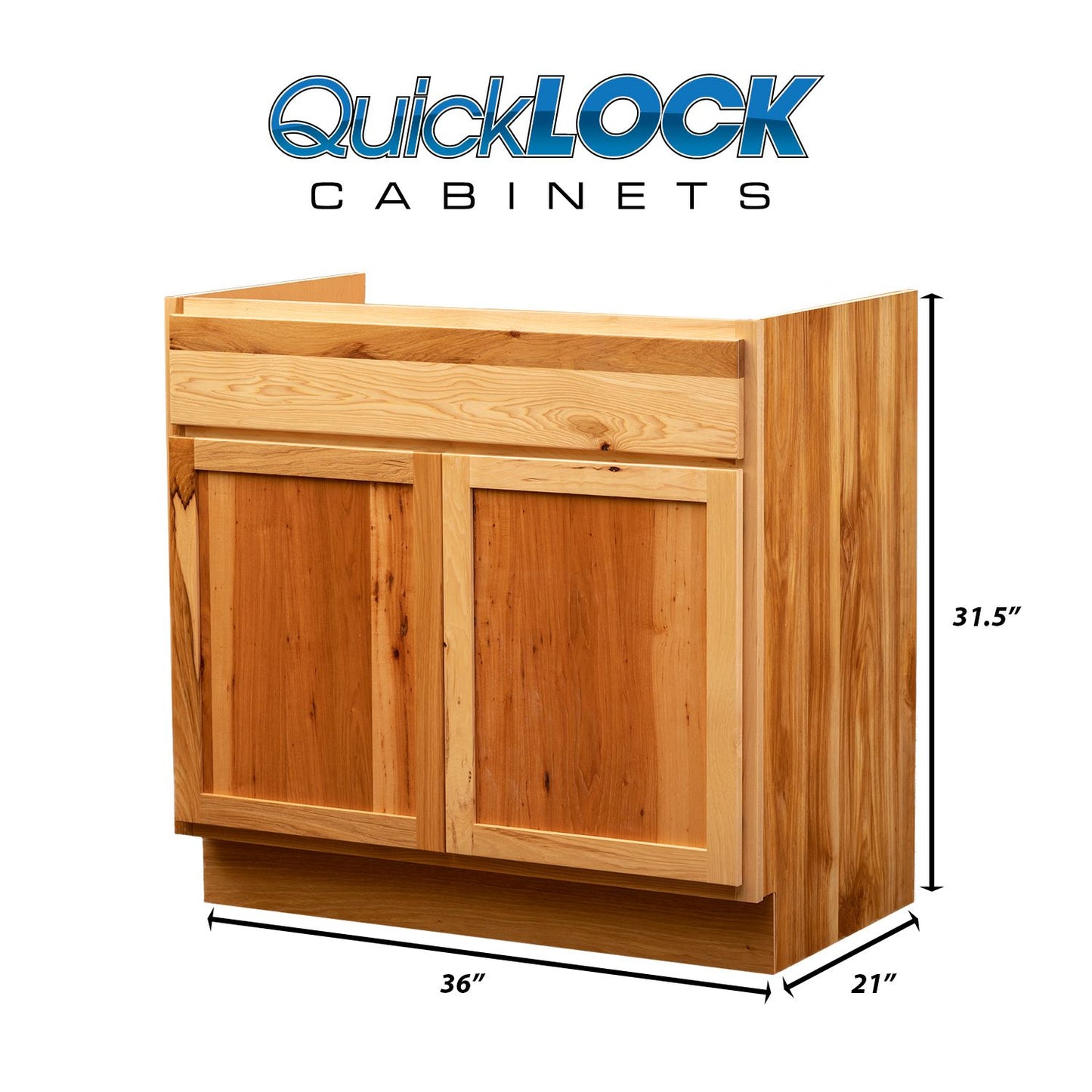 Quicklock Rustic Hickory Vanity Base Cabinet- 36"W x (31½", 34½"H)