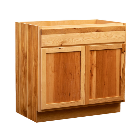 Quicklock Rustic Hickory Vanity Base Cabinet- 36"W x (31½", 34½"H)