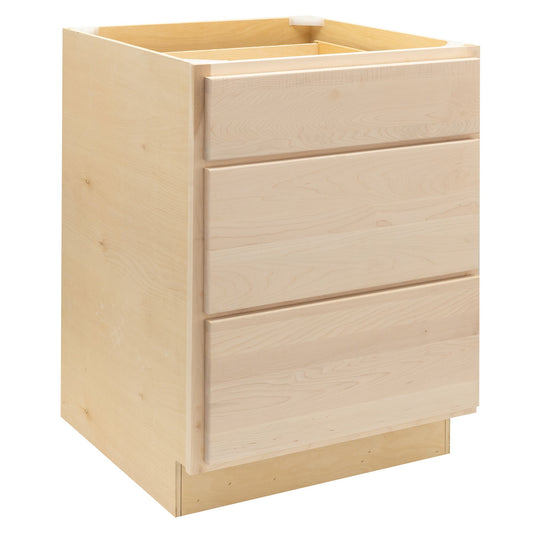 Quicklock Raw Maple 3 Drawer Vanity Base Cabinet