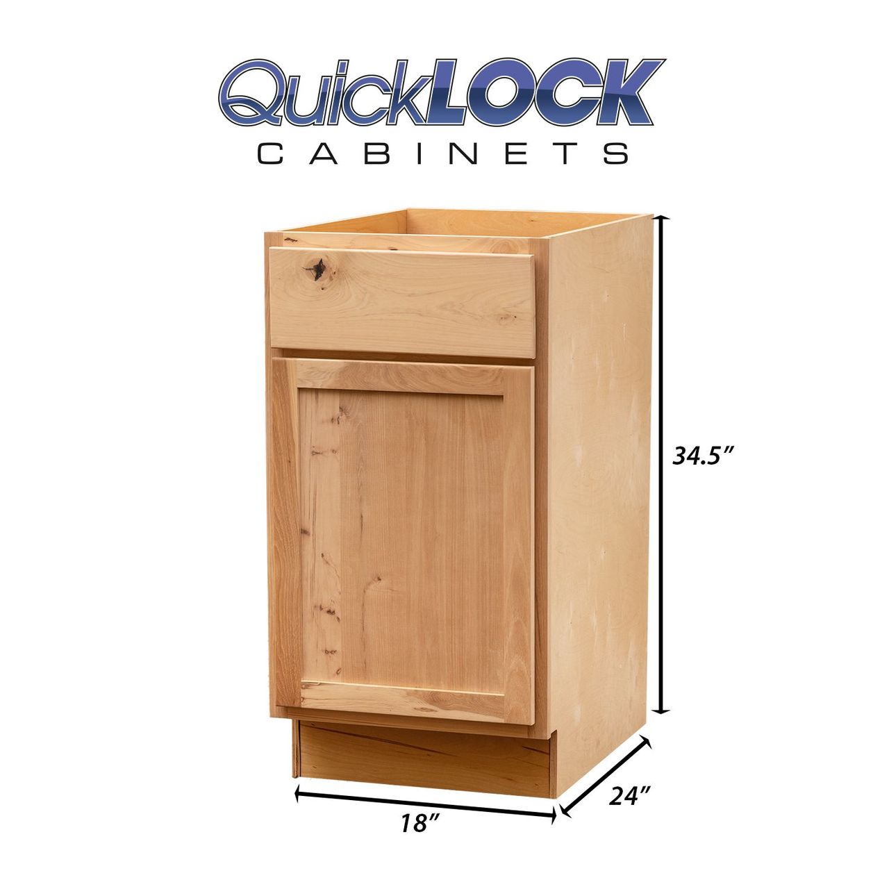 Quicklock Raw Hickory Vanity Base Cabinet- 24"W x (18", 21"D)