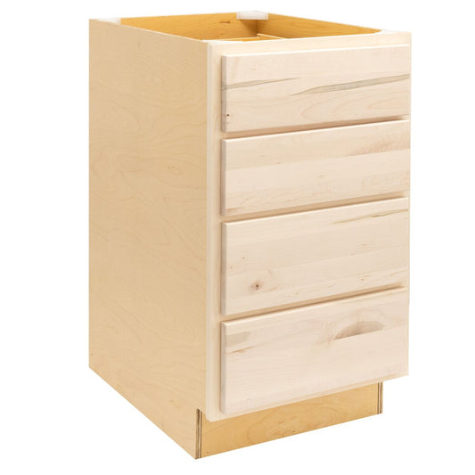 Quicklock RTA (Ready-to-Assemble) Raw Maple 4 Drawer Base Cabinet (18", 24"W)