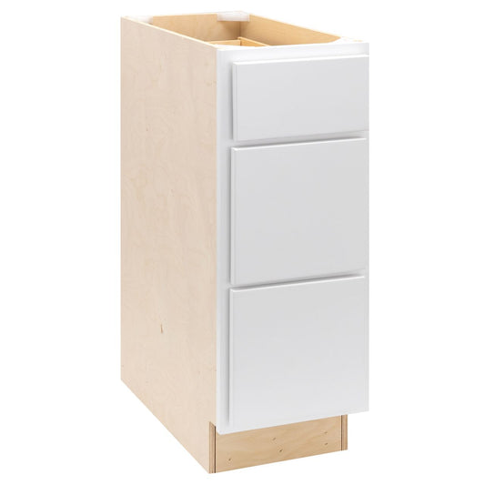 Quicklock RTA (Ready-to-Assemble) Pure White 3 Drawer Vanity Base Drawers Cabinet- 12"W