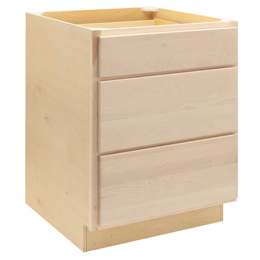 Quicklock RTA (Ready-to-Assemble) Raw Maple 3 Drawer Pots and Pans Base Cabinet- 24"W x 34½"H x 24"D